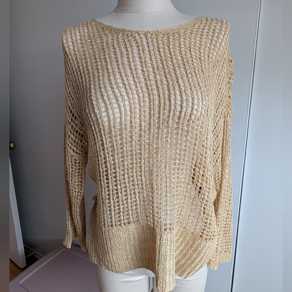 Light Gold Open-Knit Women’s Sweater